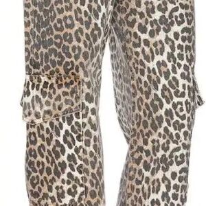 Ganni Brown and Black Leopard Print Cropped Jumpsuit